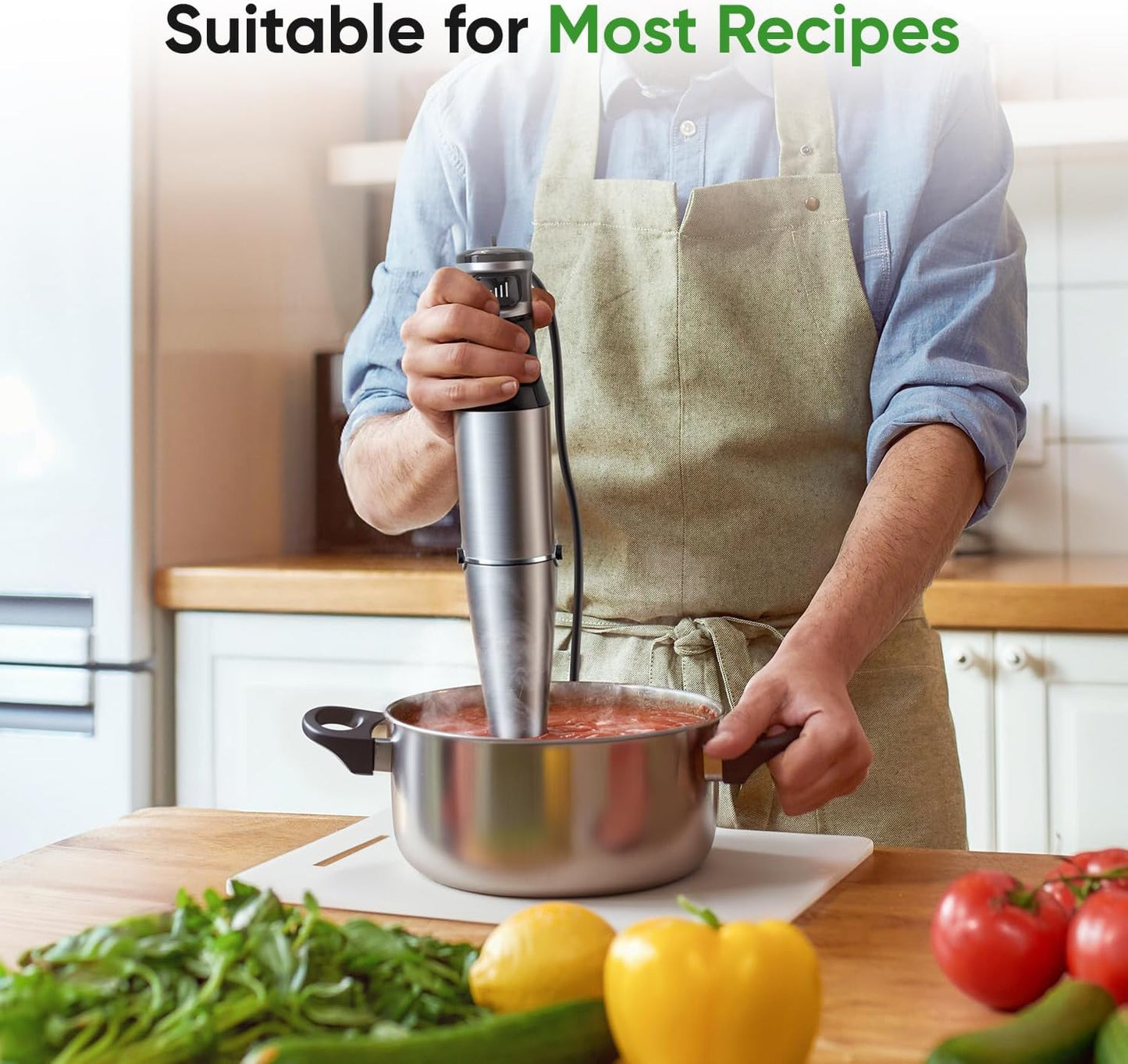Skiennix Immersion Blender - 1100W Handheld Stick Blender with Whisk & Milk Frother Attachments | Perfect for Soup, Smoothies, Purees