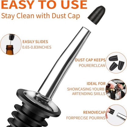 72 PACK Femilkt Liquor Pour Spout With Dust Caps,Stainless Steel Pourers Spouts for Liquor Bottles,Bottle Pourers for Alcohol, Olive Oil - Speed Pourers, Bar Bartender Accessories