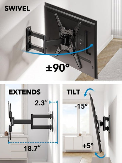 Pipishell TV Wall Mount for Most 26 32 50 55-60 inch TVs, Full Motion TV Mount with Swivel, Tilt & Extension, Single Stud Wall Mount Bracket Holds up to 77 lbs, Max VESA 400x400mm, PIMF11