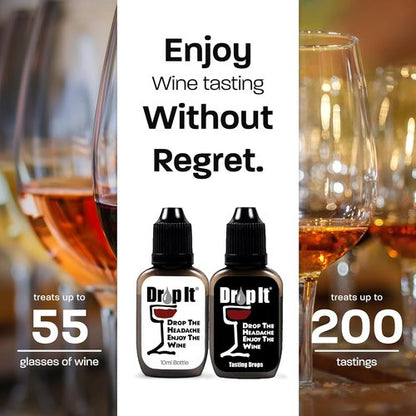 Drop It Wine Drops Original and For Tastings Combo Pack - Includes One 10mL Bottle of Each - Naturally Reduces Sulfites and Tannins in Red, White & Sparkling Wines - Portable & Easy to Use - USA Made
