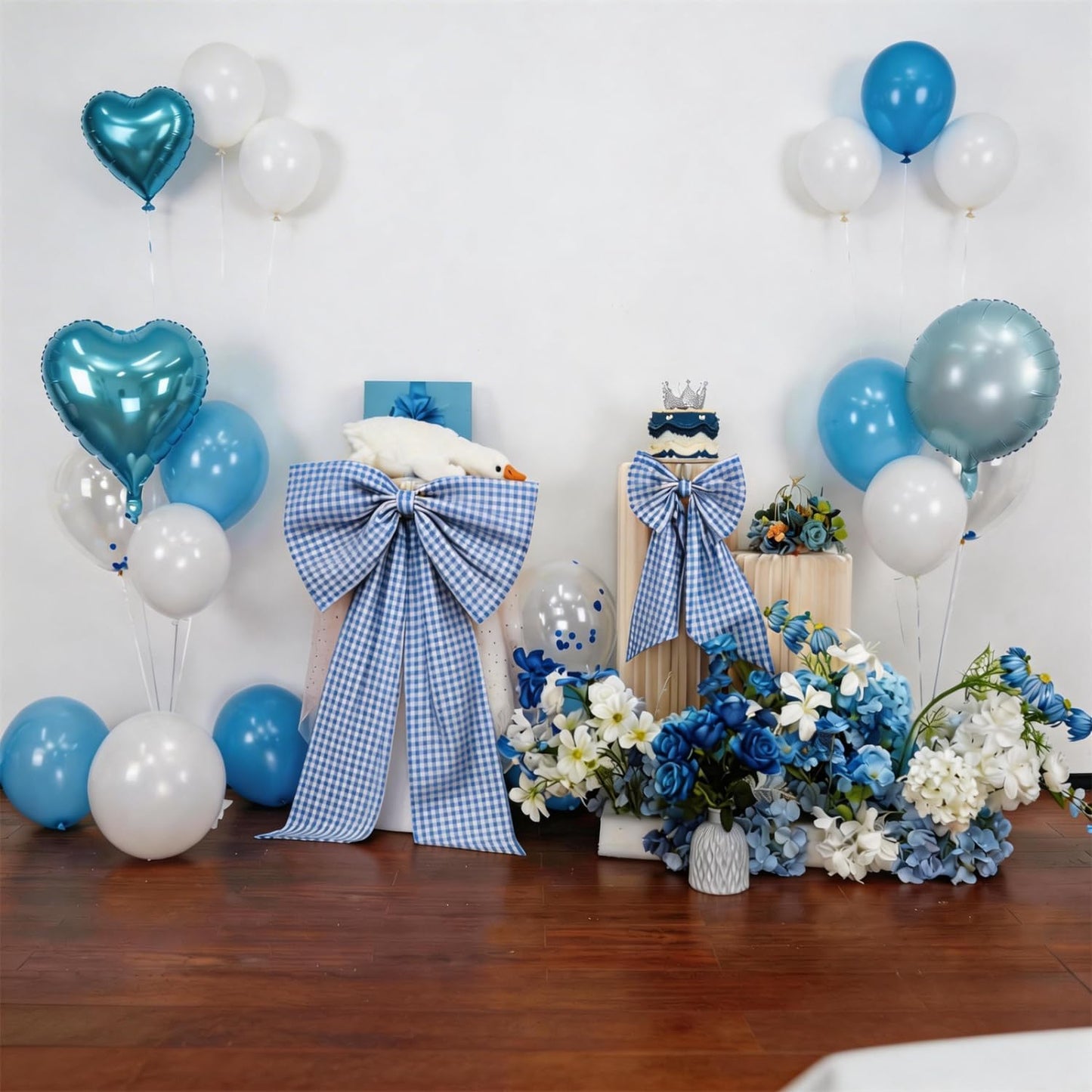 One Silly Goose Blue Checkered Bow Decor - 2 Pack Large & Small for Coquette Room Backdrop