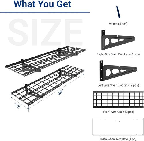 FLEXIMOUNTS Wall Shelf | 2-Pack 1x4ft Floating Garage Storage Rack - Black Classic Series