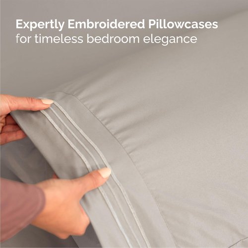 Full Size 4 Piece Sheet Set - Comfy Breathable & Cooling Bed Sheets Set - Hotel Luxury Bedding for Women, Men, Kids, Teens, Boys & Girls - Deep Pockets, Soft and Wrinkle Free - Oeko-Tex - Light Grey