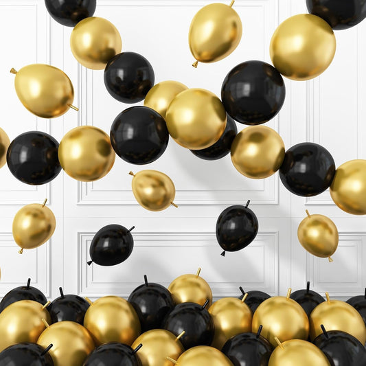 Skiennix Black & Gold Link Balloons - 60Pcs 6-Inch Metallic Latex for Parties & Celebrations