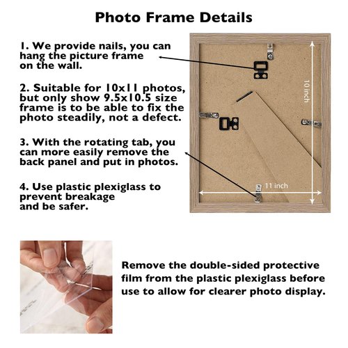 JCJMY 10x11 Picture Frame Rustic Brown for Wall Hanging, Wall Mounting Horizontally or Vertically, 10 x 11 Wall Gallery Poster Photo Frame with Shatter Resistant Plexiglass, Rustic Brown