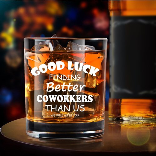 LIGHTEN LIFE Good Luck Finding Better Coworkers Than Us Whiskey Glass 12 oz,Novelty Coworker Leaving Gift in Valued Wooden Box,Farewell Gift for Coworker Boss Colleague Friend Men