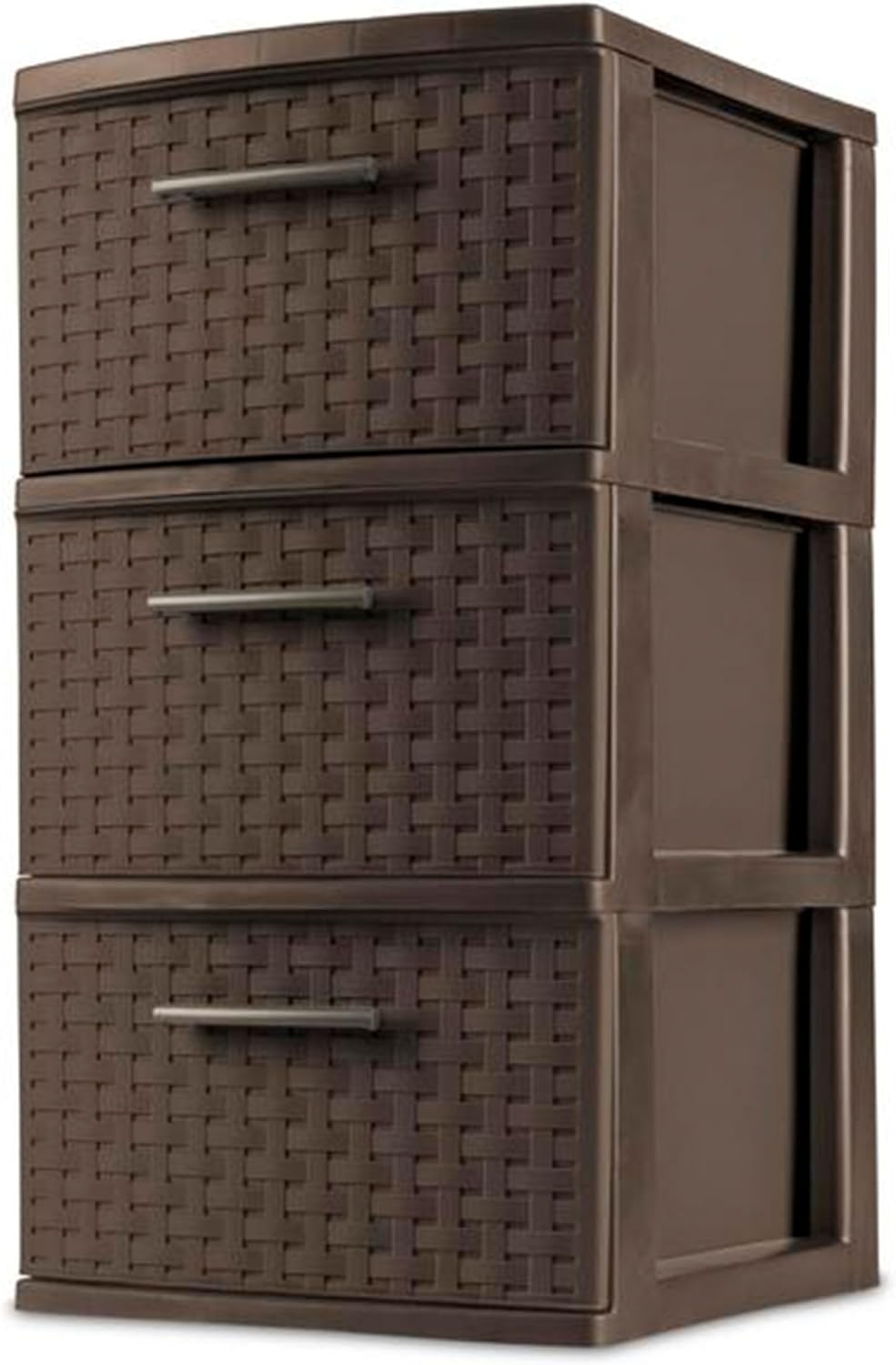 Sterilite 3 Drawer Storage Tower - Decorative Weave Organizer for Dorm, Closet & Bedroom - Espresso Finish