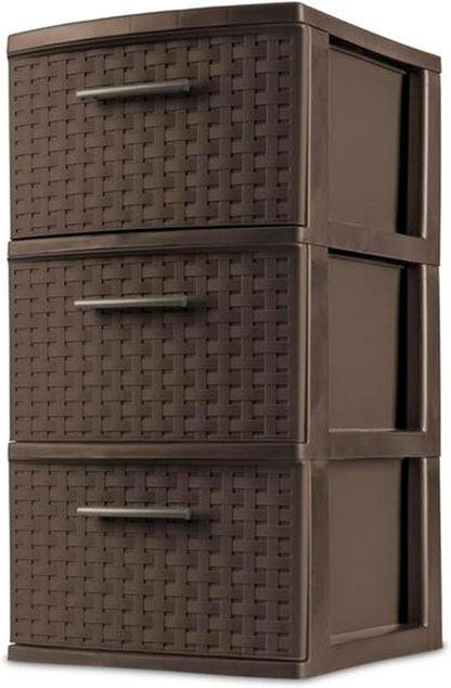 Sterilite 3 Drawer Storage Tower - Decorative Weave Organizer for Dorm, Closet & Bedroom - Espresso Finish