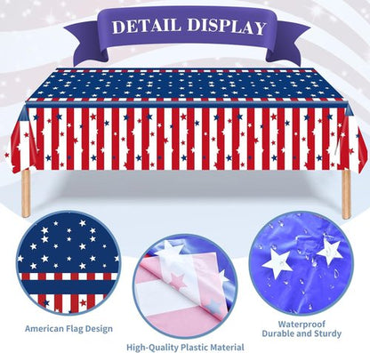 American Flag Tablecloth - 3-Piece Disposable 54 x 108 Inch Stars and Stripes Design for Patriotic Events