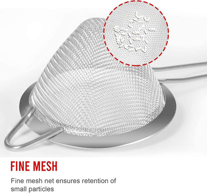 Stainless Steel Mesh Strainers Set by [Brand Name] - 5.5-Inch Round & 3.4-Inch Conical - Perfect for Sifting Pasta, Quinoa, Tea, and More