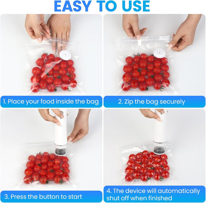 Skiennix Vacuum Sealer - Handheld Food Sealer with Visible Tank & 30 Reusable Bags | Wireless & Portable, White