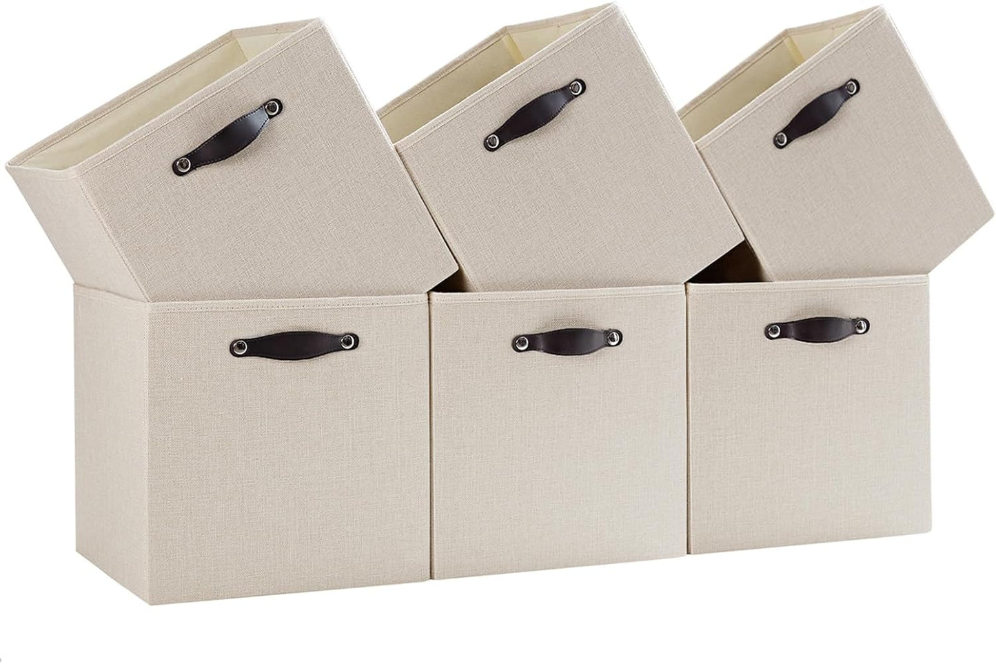 Storage Cube Bins - 6 Pack Fabric Organizer Baskets for Shelves & Closets | 11x11 Inch, Beige