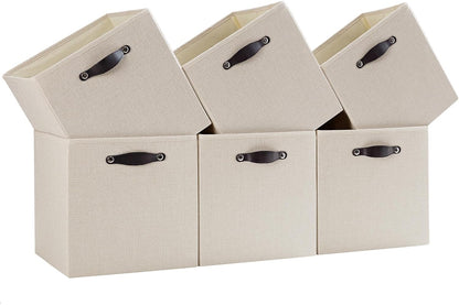Storage Cube Bins - 6 Pack Fabric Organizer Baskets for Shelves & Closets | 11x11 Inch, Beige