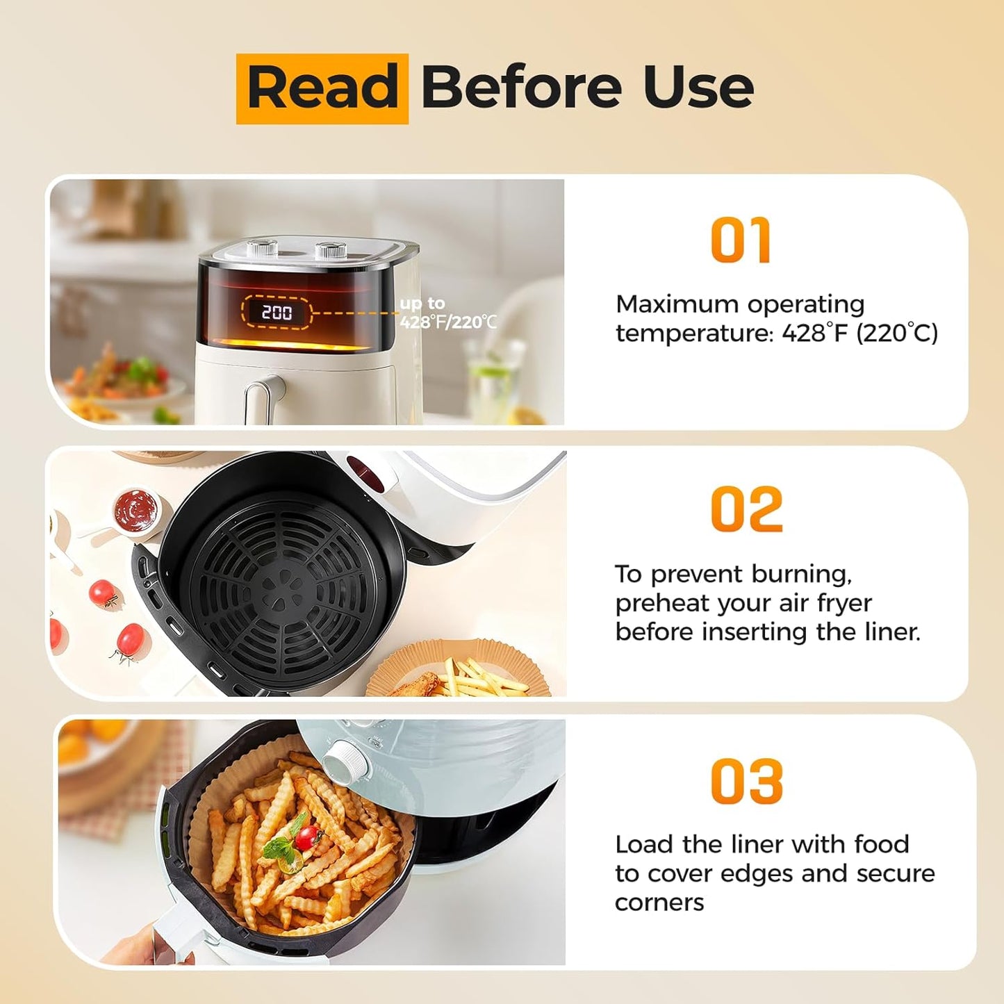 Vailnd Air Fryer Liners - 200 Pcs Non-Stick 8" Round Parchment Paper for 5-8 Qt Air Fryers & Baking