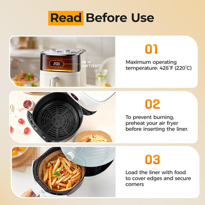 Vailnd Air Fryer Liners - 200 Pcs Non-Stick 8" Round Parchment Paper for 5-8 Qt Air Fryers & Baking