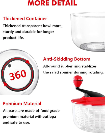 Salad Spinner - Skiennix 5L Capacity Lettuce Spinner | Easy to Clean, BPA-Free, Ideal for Vegetables & Fruits