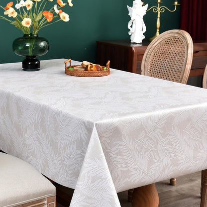 Zobesta Vinyl Tablecloths for Rectangle Tables, Heavy Duty Vinyl Tablecloth Vinyl Table Cover Table Cloth Rectangle Table for Kitchen and Outdoor (Beige Leaves, 55 x 102 Inch, 8-10 Seats)