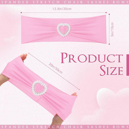 VitalCozy Spandex Chair Sashes - 50 Pcs with Heart Shaped Buckle Slider | Pink Elastic Chair Ties for Weddings & Events