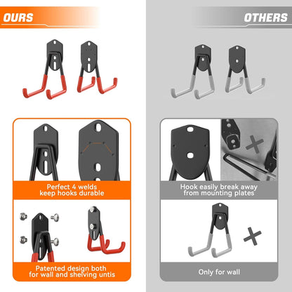 TORACK 24 PCS Garage Storage Hooks - Wall Mount Tool Organizer for Garden Tools, Ladders & More