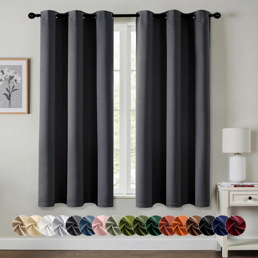 MIULEE Dark Grey Blackout Curtains - Thermal Insulated Room Darkening Drapes | 63 Inches Long, 2 Panels