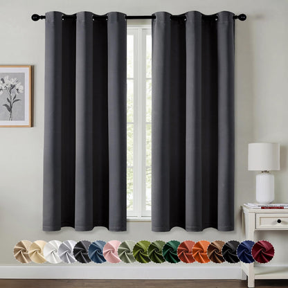 MIULEE Dark Grey Blackout Curtains for Bedroom Living Room 63 Inches Long 2 Panels, Thermal Insulated Room Darkening Drapes Solid Grommet Noise Reduction Light Blocking Window Treatments 34x63 Inch
