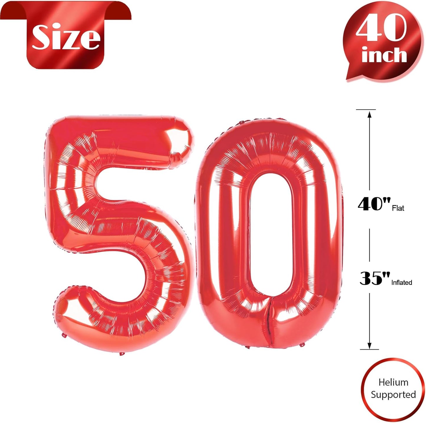 Red Number 50 Balloon - 40 Inch 50th Birthday Decoration for Boys & Girls Party Supplies