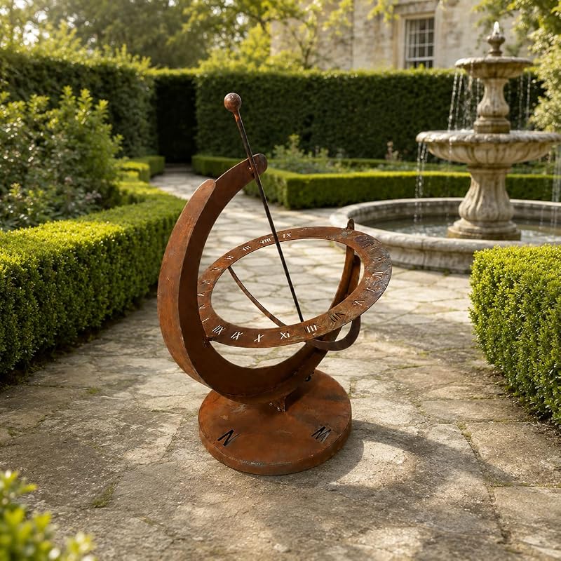 Rustic Metal Sundial Garden Armillary Clock with Roman Dial