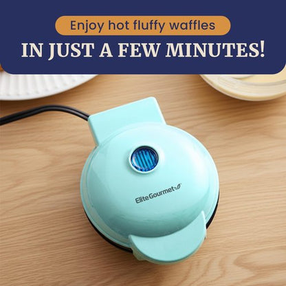 Elite Gourmet Mini Waffle Maker - 4.5-Inch Nonstick Belgian Waffles | Compact Design, Easy to Clean, Mint