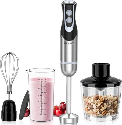 FRESKO Immersion Blender - 4-in-1 Handheld Electric Mixer with 12 Speeds & Turbo Mode | 500W Stainless Steel