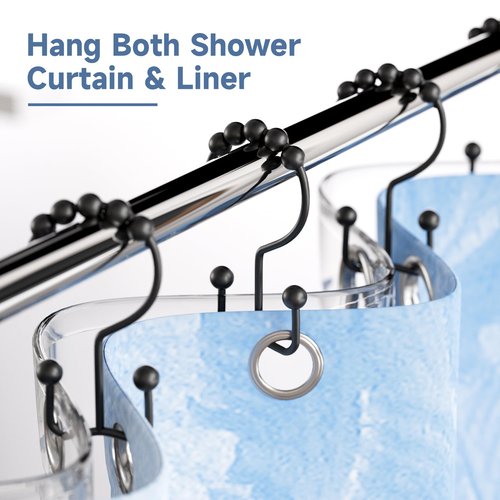 Titanker Shower Curtain Hooks Rings, Rust Resistant Metal Double Glide Shower Hooks Rings for Bathroom Shower Rods Curtains, Set of 24 Hooks - Black