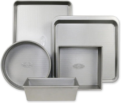 USA Pan Bakeware - Aluminized Steel 5-Piece Baking Set | Half Sheet, Cookie, Loaf, Square & Round Pans