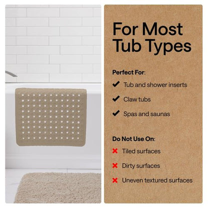 GORILLA GRIP Patented Bath Tub Shower Mat, Machine Washable Bathtub Floor Liner Mats, Suction Cups and Drain Holes to Keep Tubs Clean, Soft on Feet, Bathroom Essentials, 35x16 Inch, Beige