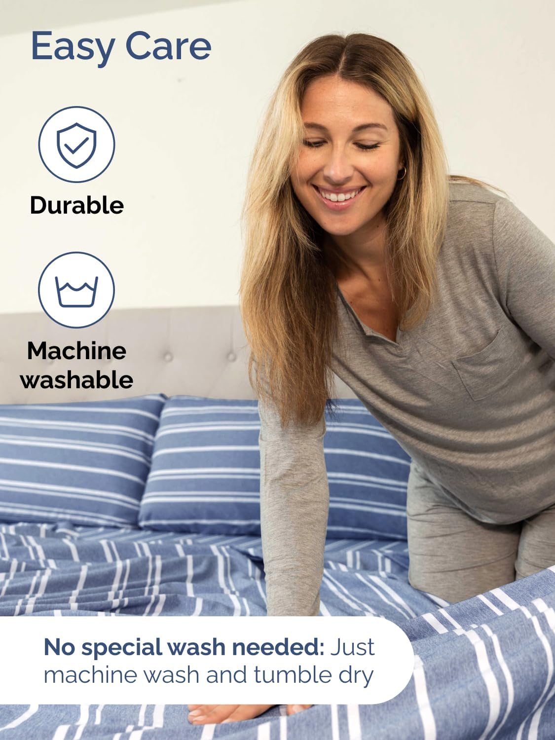 Skiennix Extra Deep Full Sheet Set - 6-Piece Cooling Bedding - Soft, Wrinkle-Free Blue Stripes