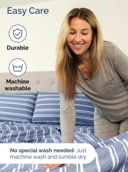 Extra Deep Twin XL Sheet Set - 4 Piece Breathable and Cooling Sheets - Hotel Luxury Bedding for Women, Men, Kids & Teens - Easy Secure Fit - Soft & Wrinkle Free with Extra Deep Pockets - Blue Stripes