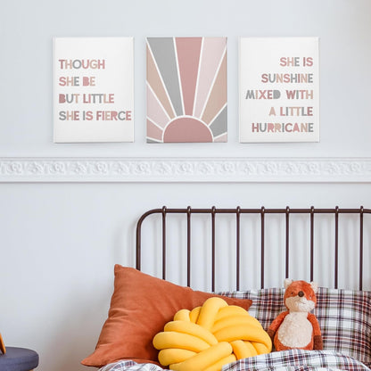 PHAMTE Boho Girls Bedroom Wall Art Set - She Is Sunshine Framed Canvas Prints (11x14 Inch)