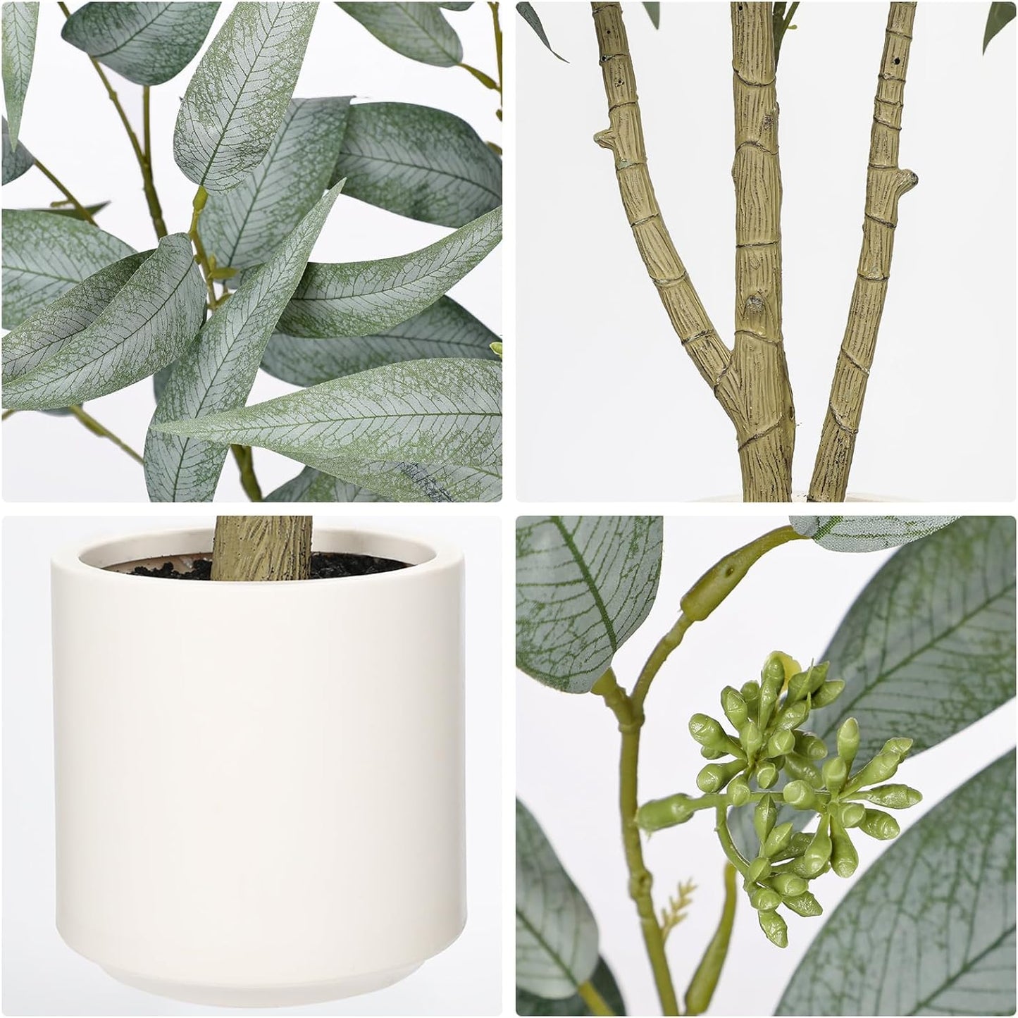 Skiennix Artificial Eucalyptus Tree - 3FT Faux Indoor Plant in White Pot for Modern Home Décor