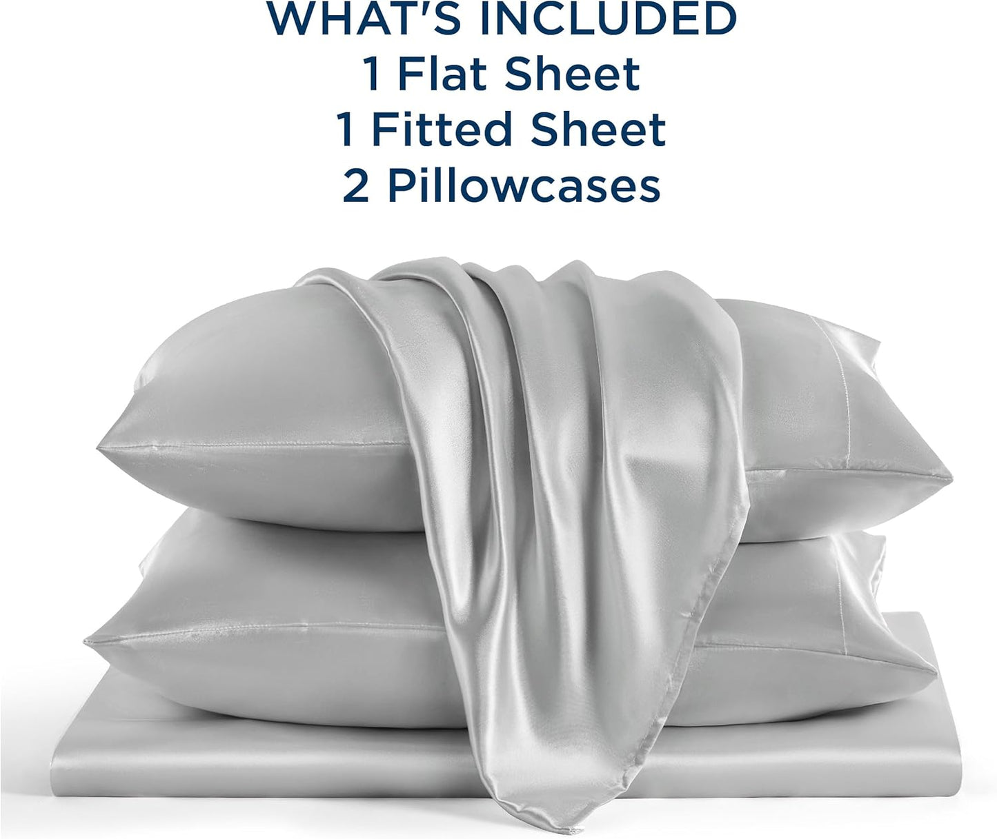 Bedsure Satin Sheets Set - Luxurious Silver Grey Queen Size with Matching Pillowcases