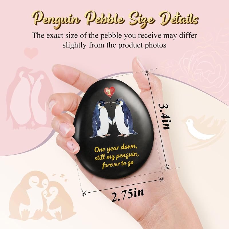 First Anniversary Penguin Pebble Keepsake Gift for Men and Women - 1st Year Anniversary Card Included - Jubilora