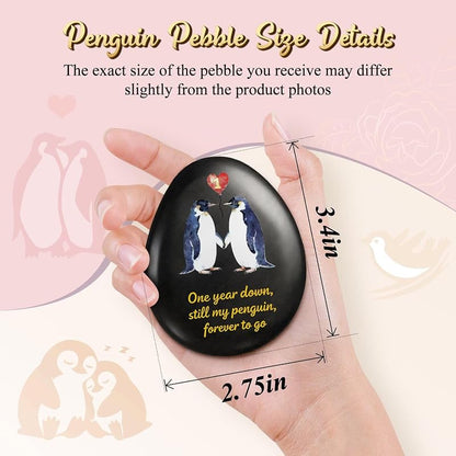 First Anniversary Penguin Pebble Keepsake Gift for Men and Women - 1st Year Anniversary Card Included - Jubilora