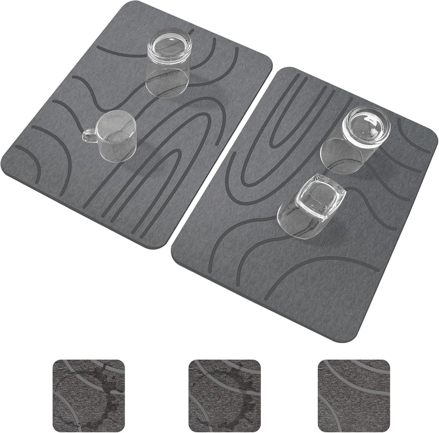 Stone Drying Mat - 2 Pack 16''x12'' Double-Sided Diatomaceous Earth | Quick Drying, No Moisture Residue