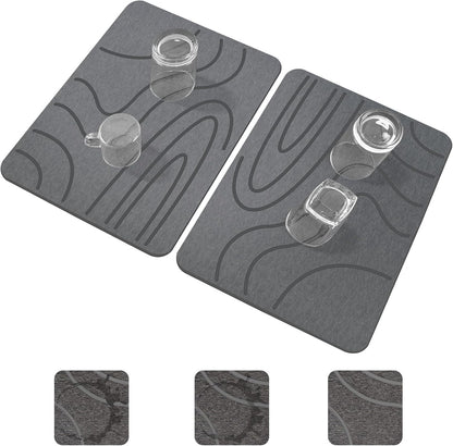 Stone Drying Mat - 2 Pack 16''x12'' Double-Sided Diatomaceous Earth | Quick Drying, No Moisture Residue