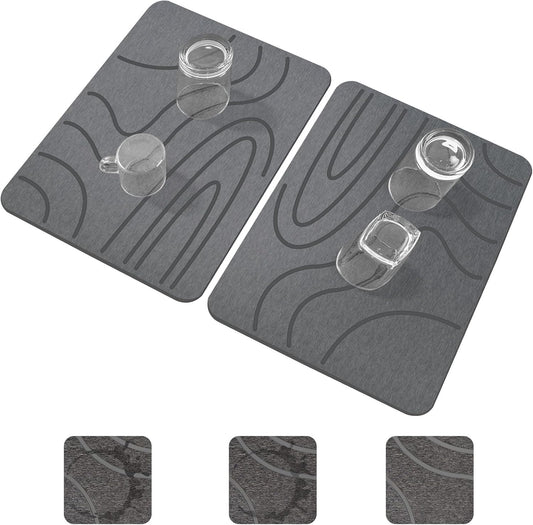 Stone Drying Mat - 2 Pack 16''x12'' Double-Sided Diatomaceous Earth | Quick Drying, No Moisture Residue