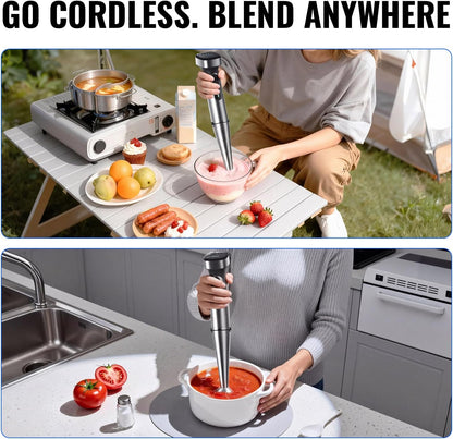 Skiennix Cordless Immersion Blender - Portable Handheld Mixer with Adjustable Speed for Smoothies & Soups