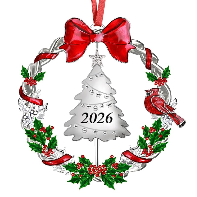 Rotating 2026 Christmas Ornament - Double-Sided Wreath Keepsake in Metal, 1 Pack (Variation: Rotatable Ornament+Large)