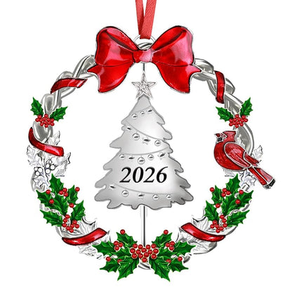 Rotating 2026 Christmas Ornament - Double-Sided Wreath Keepsake in Metal, 1 Pack (Variation: Rotatable Ornament+Large)