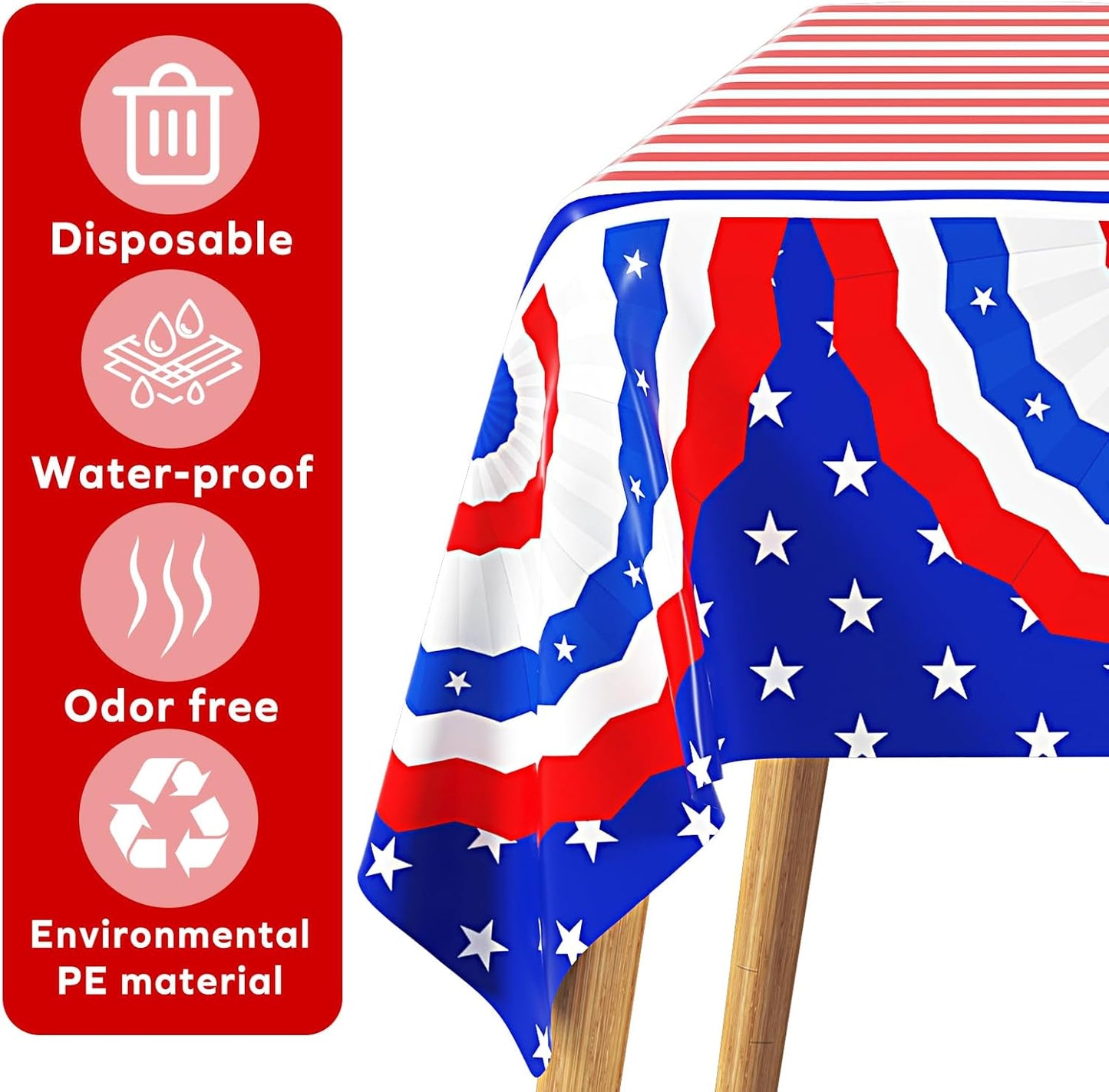 Patriotic Tablecloth by [Brand Name] - 3 Pack Disposable 4th of July Table Covers | 108in x 54in