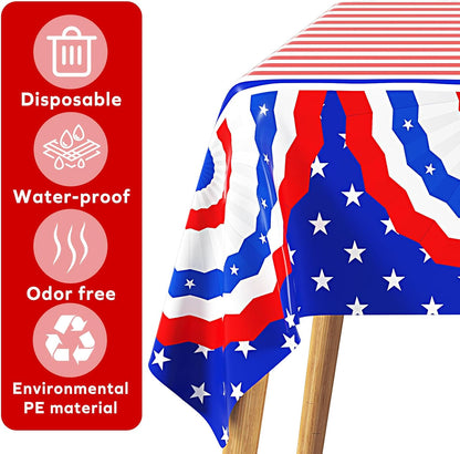Patriotic Tablecloth by [Brand Name] - 3 Pack Disposable 4th of July Table Covers | 108in x 54in