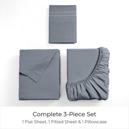 Mellanni Twin Sheets Set - 3 PC Iconic Collection Bedding - Hotel Luxury, Extra Soft, Cooling Bed Sheets - Wrinkle, Fade, Stain Resistant (Twin, Mineral Gray)
