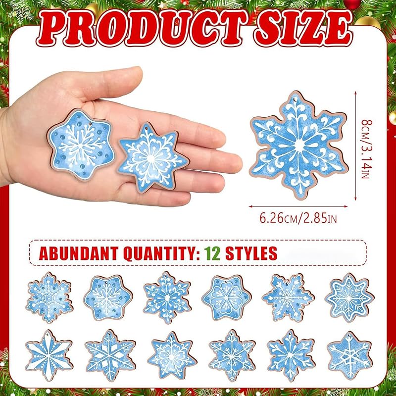 12 Pcs Blue Wooden Snowflake Ornaments - Christmas Tree Decorations - Variation of THIS listing: Blue Snowflake-2