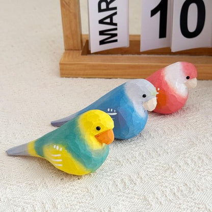LWINGFLYER Hand-Carved Wooden Bird Figurines - Vibrant Miniature Statues for Home Decor | 3PCS Parrot Set